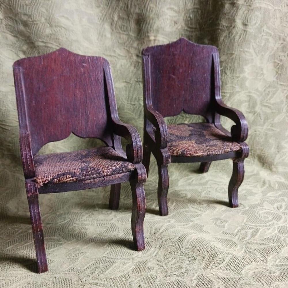 Handmade German Dollhouse Chairs Floral Set of 2